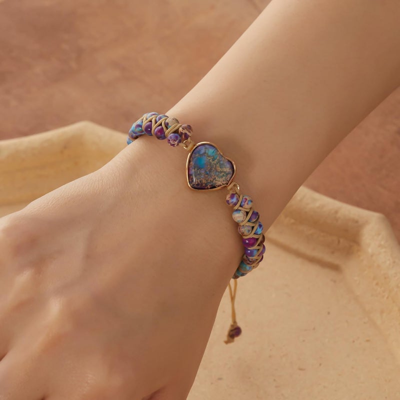 DivaGlamz To My Granddaughter-Infinity Forever Love Heart Bracelet, Natural Emperor Stone Double Layer Purple Beaded Woven Wrap Bracelets Adjustable Mind Peace Gift Jewelry - Image 5